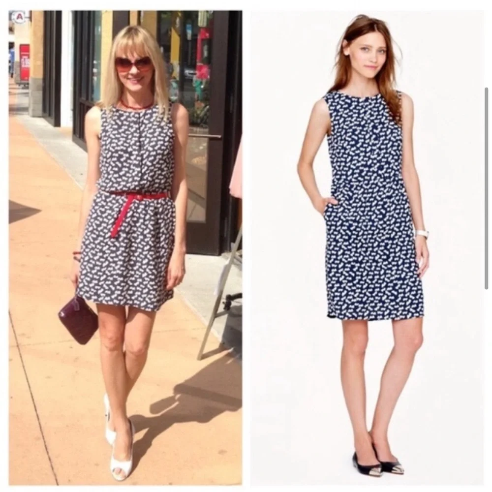 J. Crew Half-Placket Sheath Dress in Navy Blue and White Tossed Hearts Size 0 - Picture 3 of 13